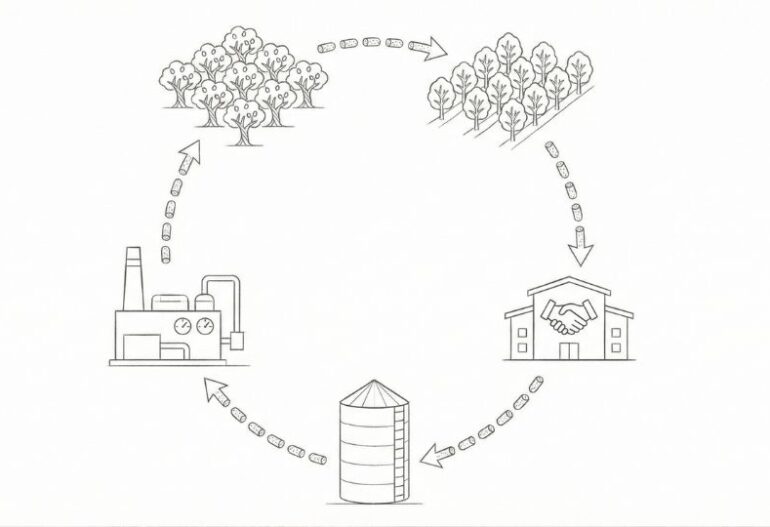 ilustracion representando el ciclo natural de la biomasa