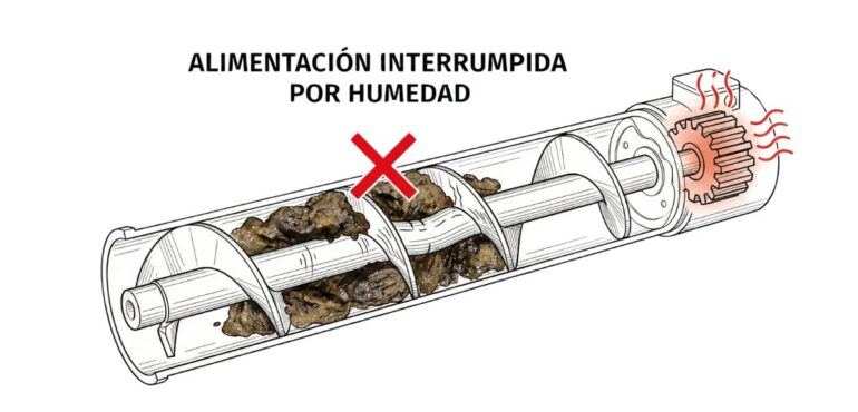 dibujo técnico de biomasa húmeda atrnacando un tornillo sin fin